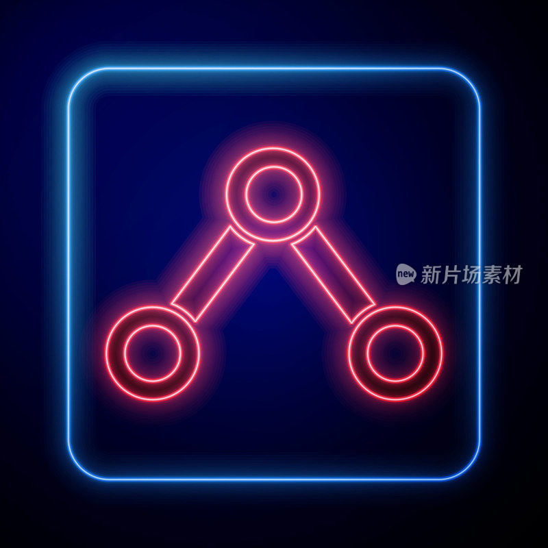 Glowing neon Molecule icon isolated on blue background. Structure of molecules in chemistry, science teachers innovative educational poster. Vector